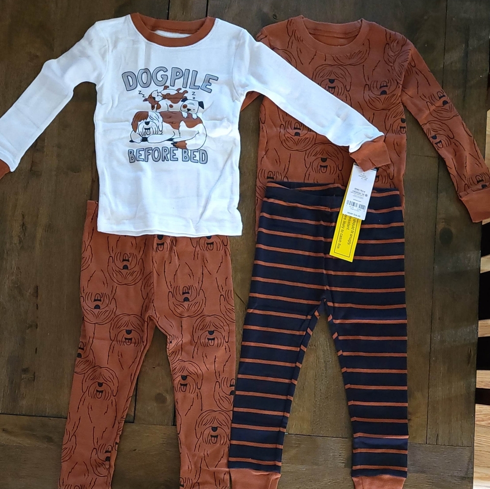 Carter's Boy's Pajamas 4 Piece Set - White and Brown - Size 2T